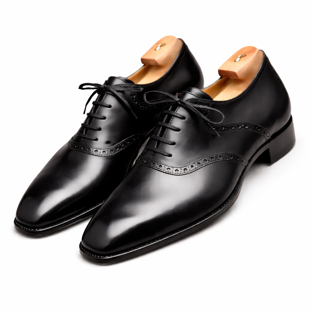 Black Leather Kratio Brogue Oxfords - Formal Shoes
