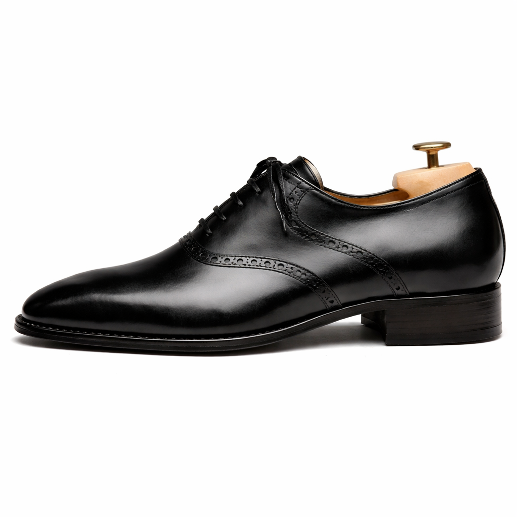 Black Leather Kratio Brogue Oxfords - Formal Shoes