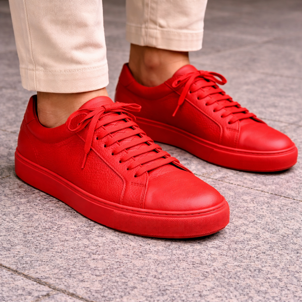 Red Leather Mirco Sneakers