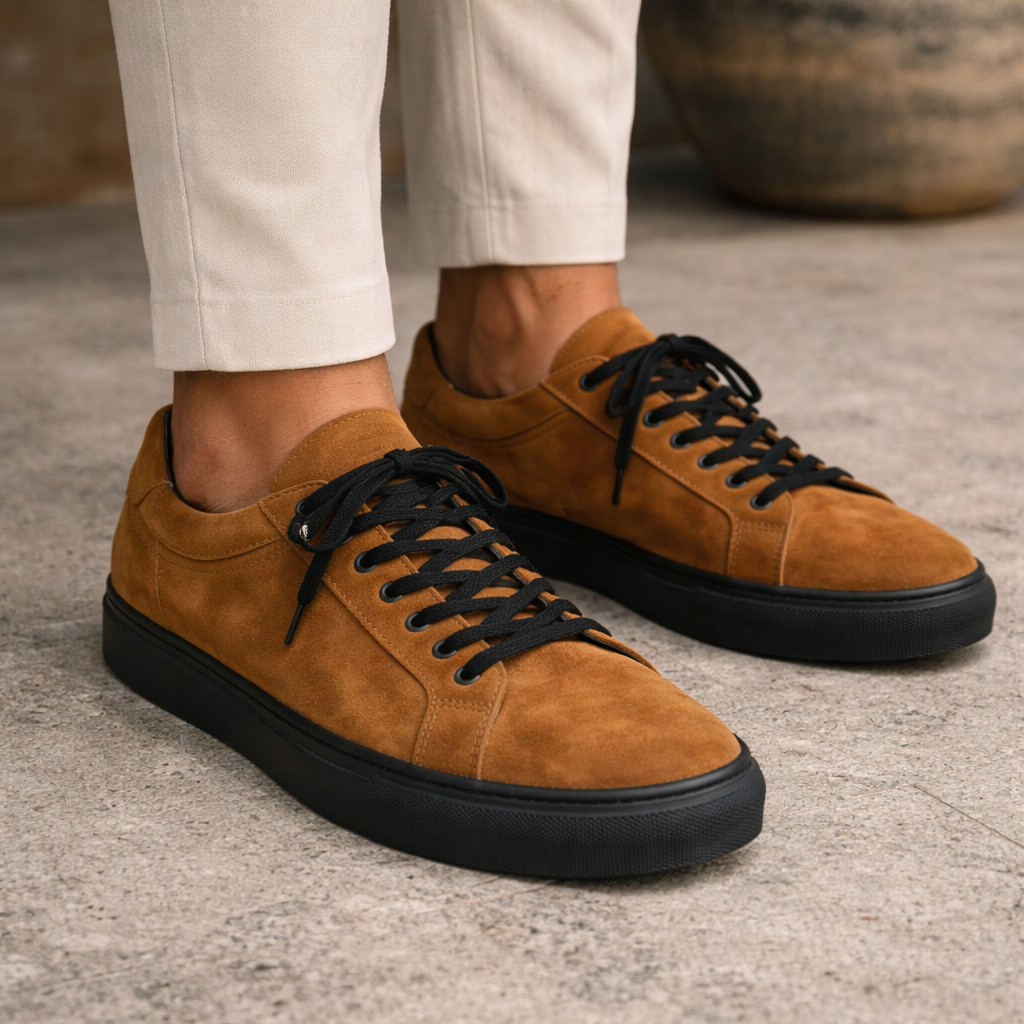 Brown Suede Leather Liberale With Thick Sole Sneakers