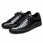 Black Croc Print Leather Modesto Lace Up Sneakers