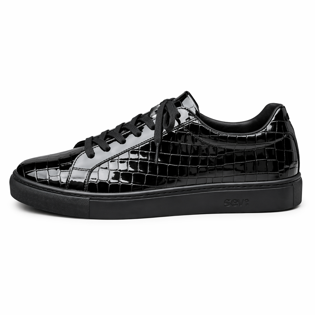 Black Croc Print Leather Modesto Lace Up Sneakers