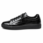 Black Croc Print Leather Modesto Lace Up Sneakers