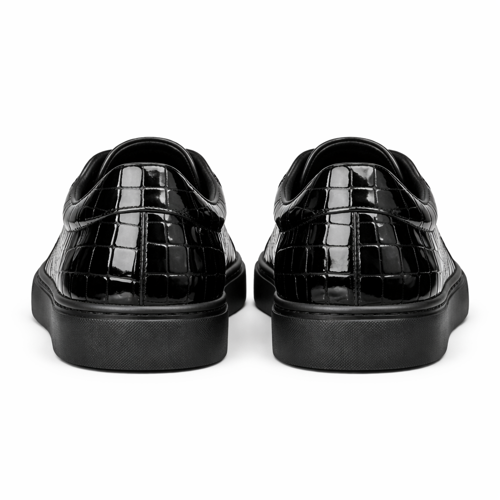 Black Croc Print Leather Modesto Lace Up Sneakers