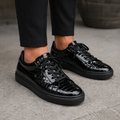 Black Croc Print Leather Modesto Lace Up Sneakers
