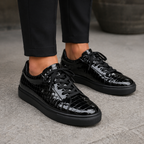Black Croc Print Leather Modesto Lace Up Sneakers
