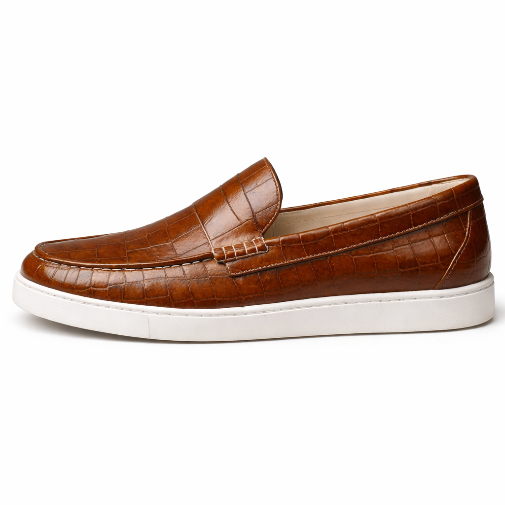 Brown Croc Print Leather Anthea Slip On Sneakers