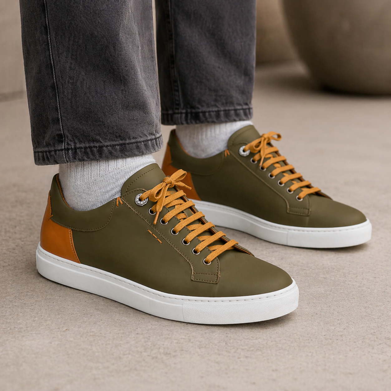 Diaz Matte Finish  Sneaker in Olive Green
