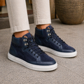 Navy Blue Suede and Leather Foxton Lace Up High Top Sneakers - Summer 2026 Collection
