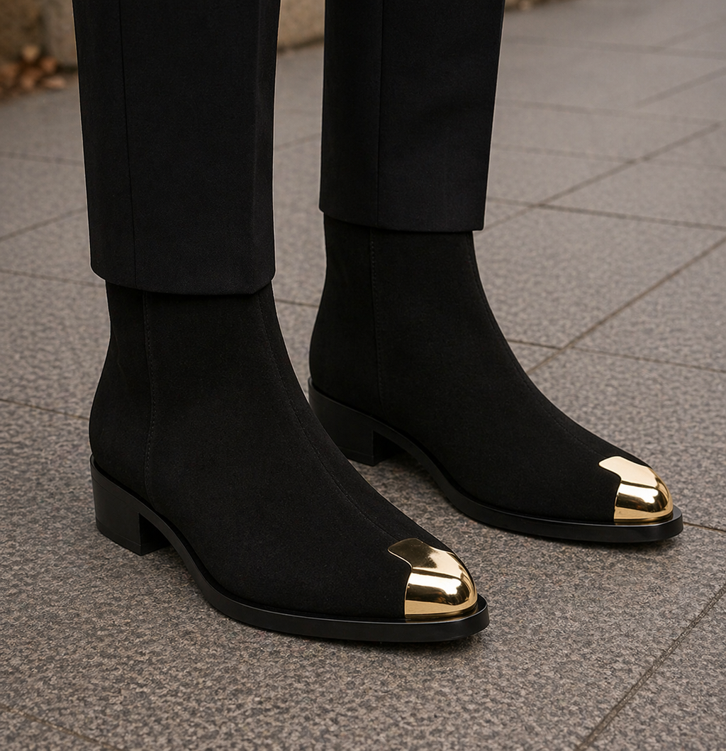 Punk Suede Golden Toe Boots