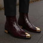 Crocodile Embossed with Golden Toe Zipper Boot