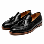 Black Croc Print Leather Barbican Tassel Loafers