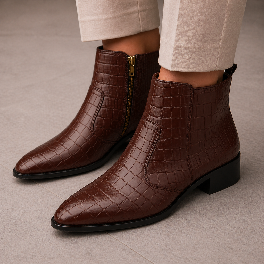 KAZAN - BROWN CROCO CUBAN HEEL BOOT