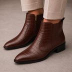 KAZAN - BROWN CROCO CUBAN HEEL BOOT