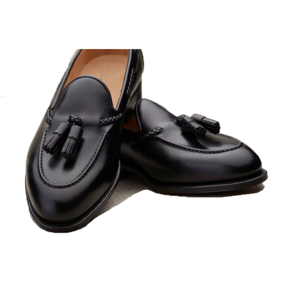 Black Leather Swale Tassel Loafers - Formal Shoes