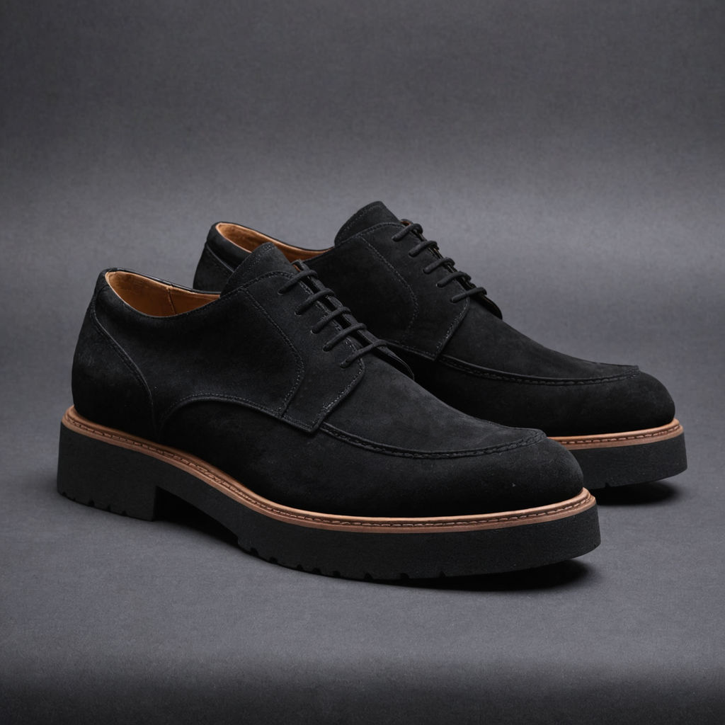 Black Suede Leather Orion Chunky Derby Shoes