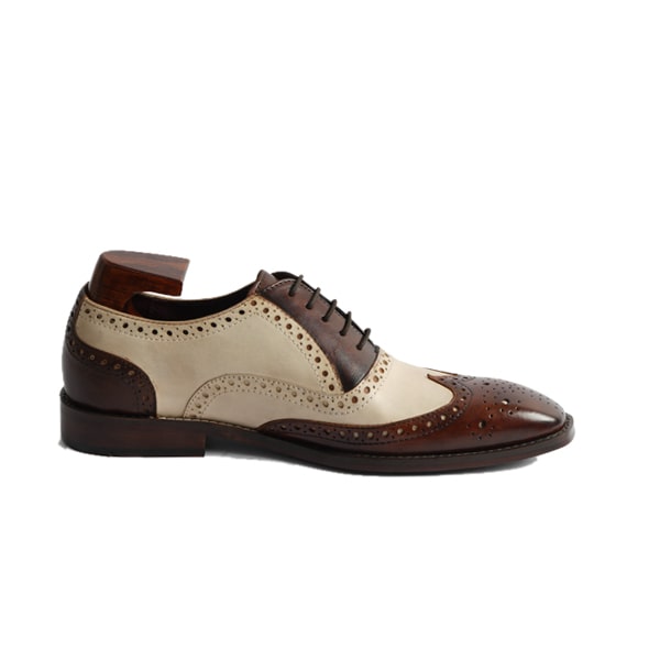 Wingtip Oxford Brogue Handmade Shoes with Two Tone Leather