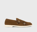 “Snuff” brown suede double-buckle loafer