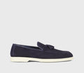 Blue suede loafer with tassels