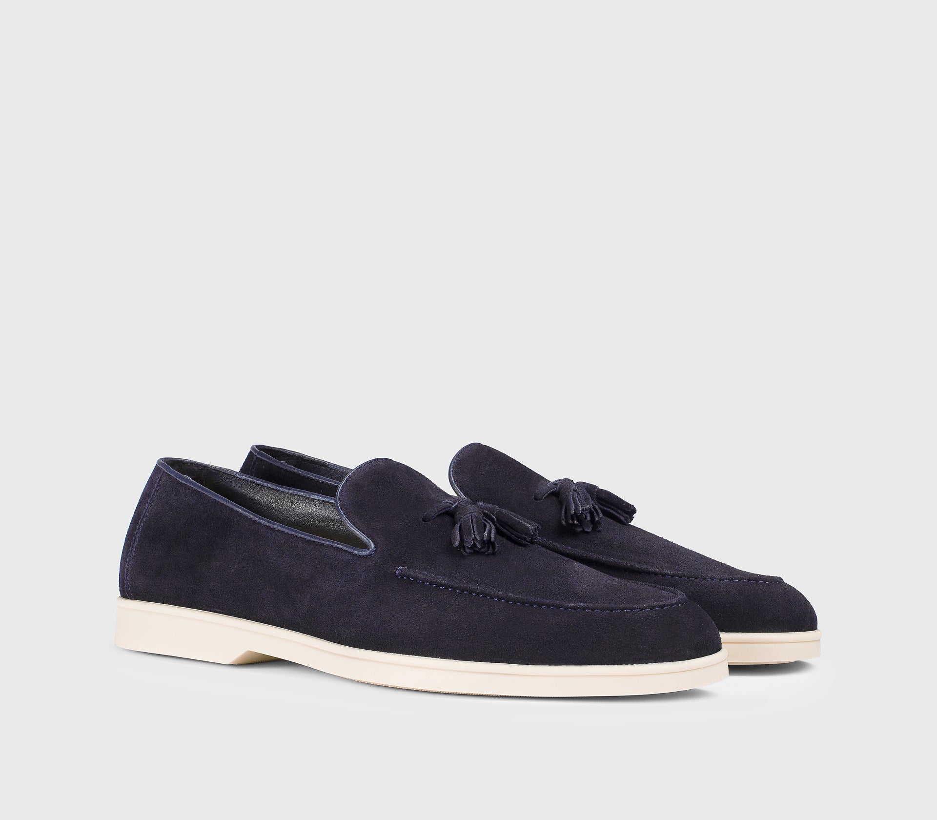 Blue suede loafer with tassels