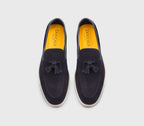 Blue suede loafer with tassels