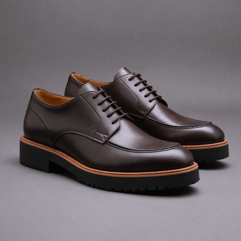 Dark Brown Leather Orion Chunky Derby Shoes