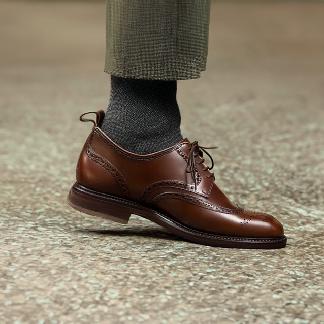 Tan Leather Brogue Wingtip Derby Shoes