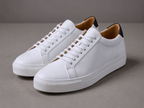 White Leather Sprint Lace-Up Sneakers with White Sole Summer Collection