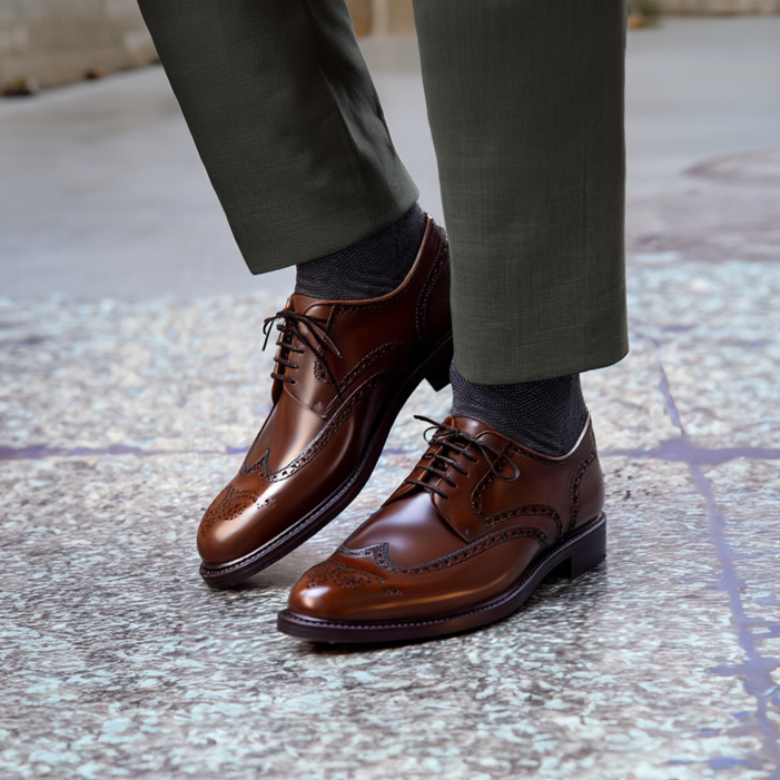 Tan Leather Brogue Wingtip Derby Shoes