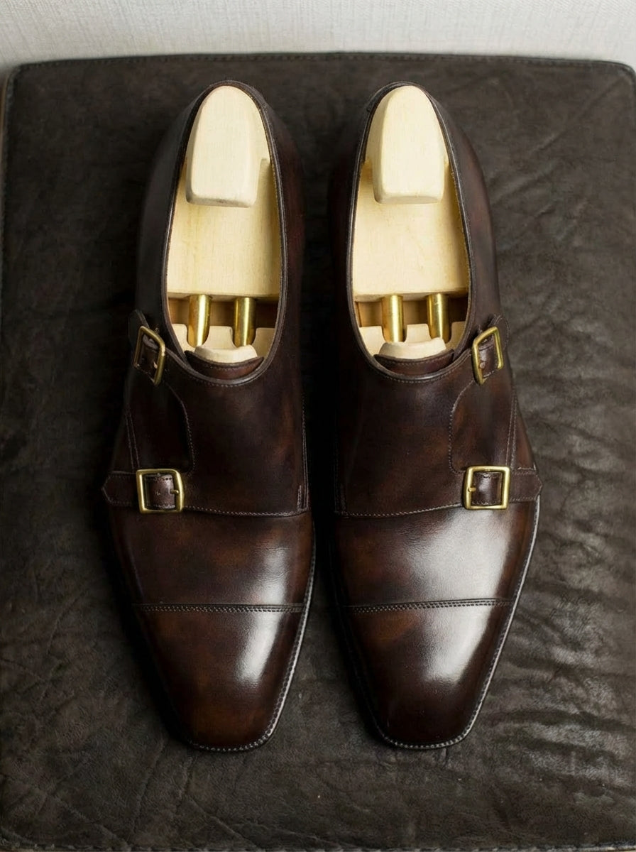 Brown Leather Lysander Toe Cap Monk Straps - Formal Shoes - AW24