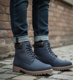 Urban Leather Lace Up High Ankle Boot Blue
