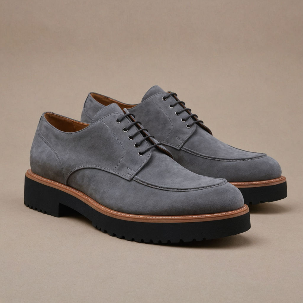 Grey Suede Leather Orion Chunky Derby Shoes