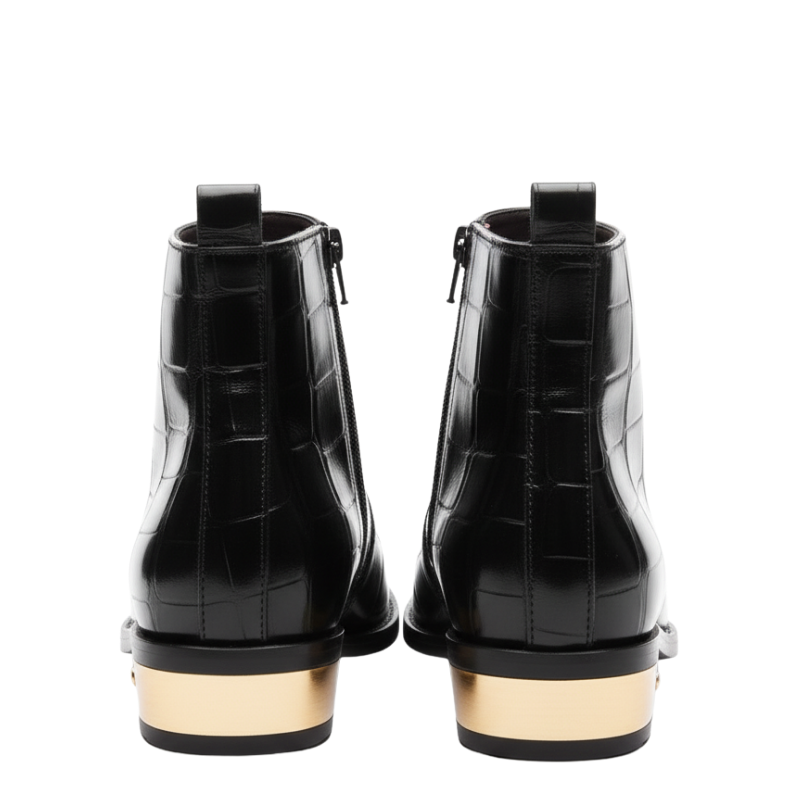 Crocodile Embossed with Golden Toe Zipper Boot