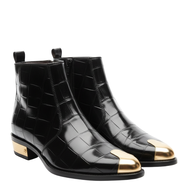 Crocodile Embossed with Golden Toe Zipper Boot