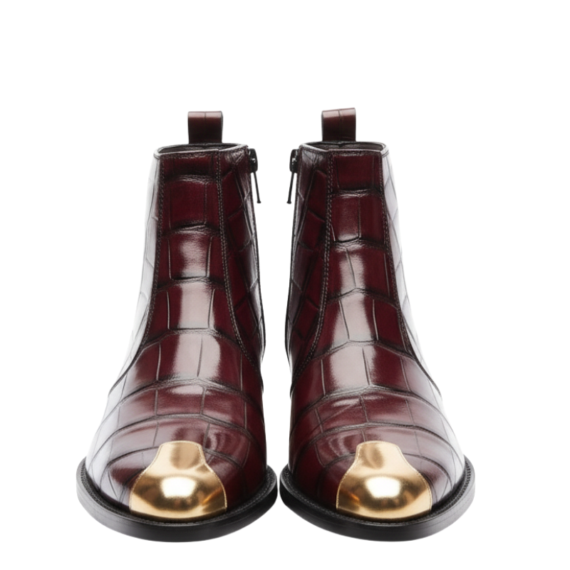 Crocodile Embossed with Golden Toe Zipper Boot