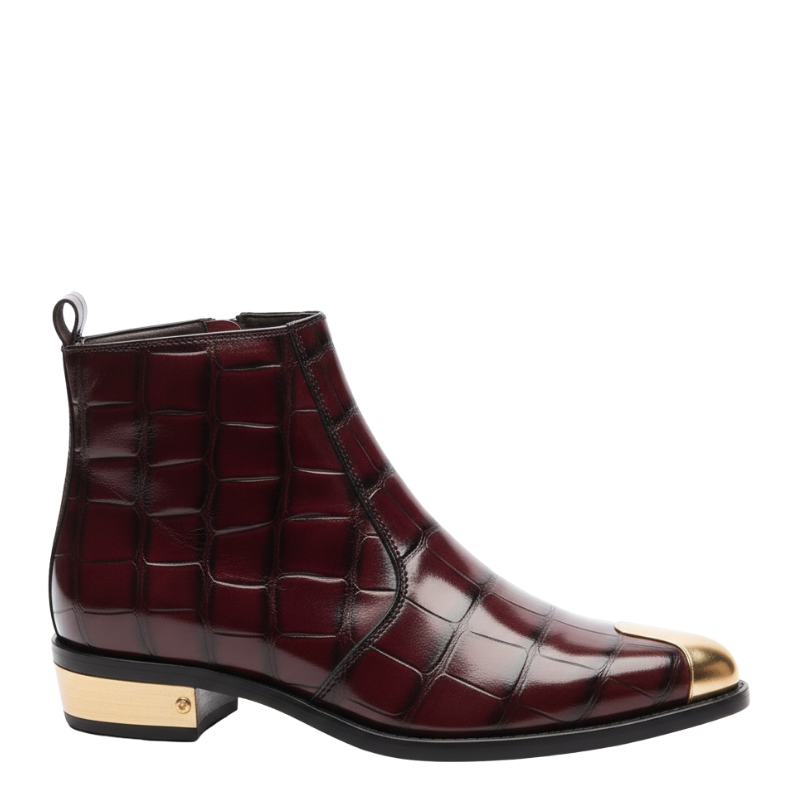 Crocodile Embossed with Golden Toe Zipper Boot