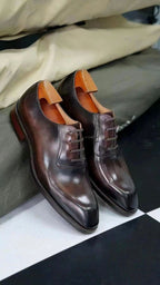 Dapper Style: Premium Leather Plain Toe Oxford Lace Ups for Men