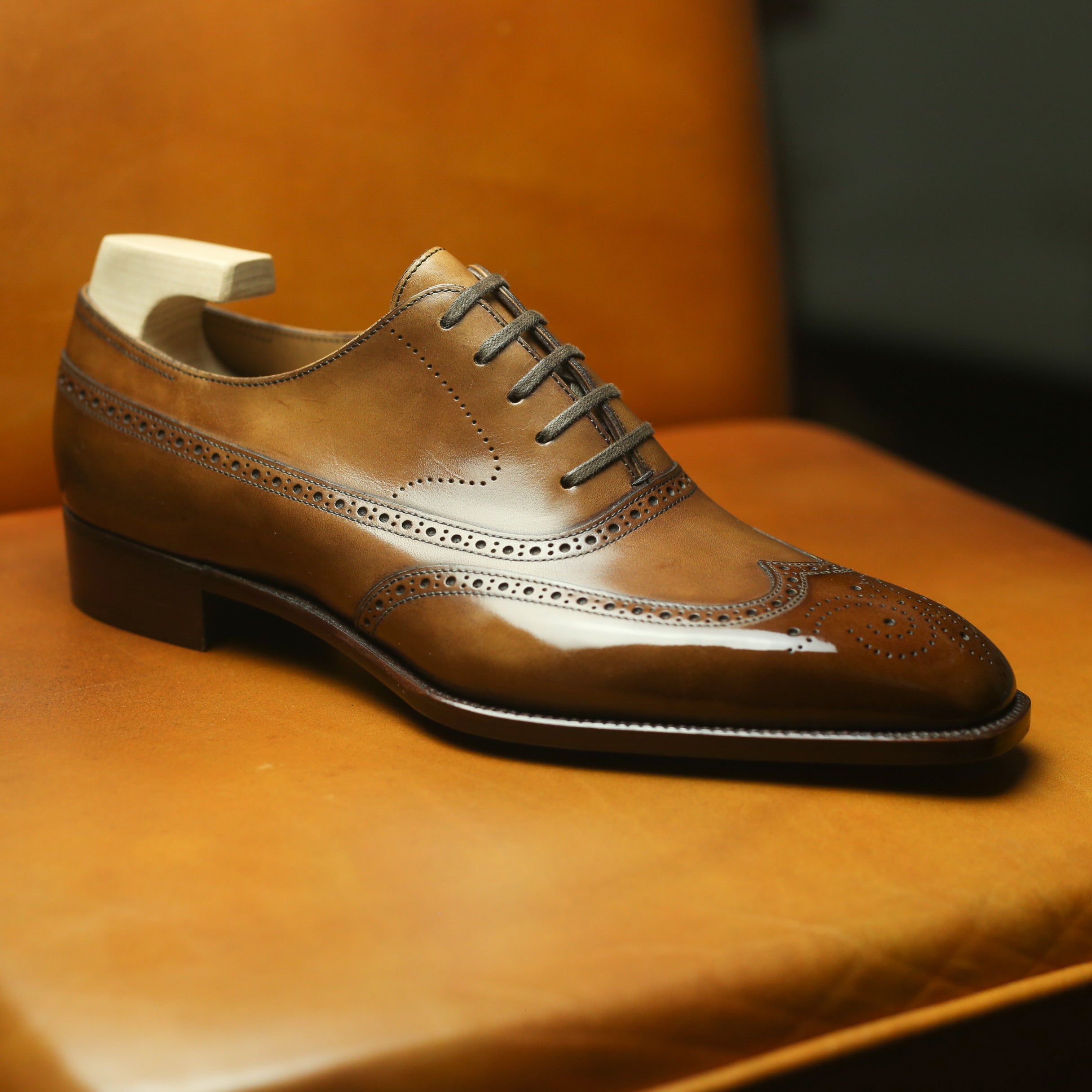 Tan Leather Cedara Brogue Wingtip Oxfords - Formal Shoes - AW26