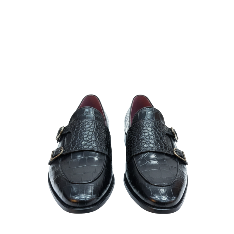 Obsidian Croco Double Monk Loafers