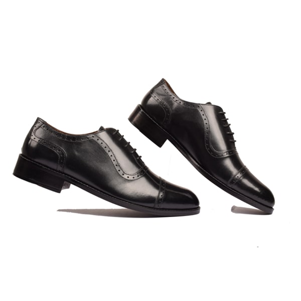 Wingtip Captoe Black Leather Hand Painted Shoes