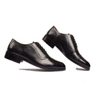 Wingtip Captoe Black Leather Hand Painted Shoes