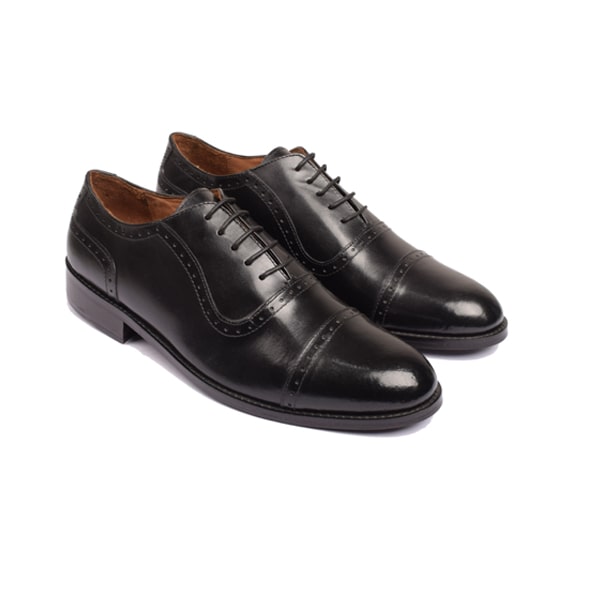 Wingtip Captoe Black Leather Hand Painted Shoes