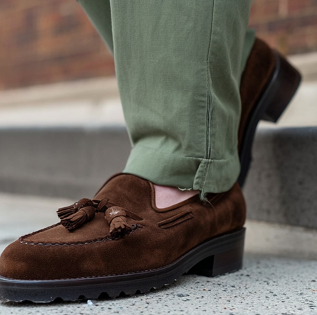Brown Suede Leather Belize Chunky Tassel Loafers - With Track Soles - AW24  Casual Shoes Collection