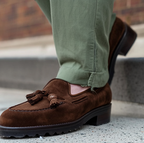 Brown Suede Leather Belize Chunky Tassel Loafers - With Track Soles - AW24  Casual Shoes Collection