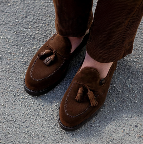 Brown Suede Leather Belize Chunky Tassel Loafers - With Track Soles - AW24  Casual Shoes Collection