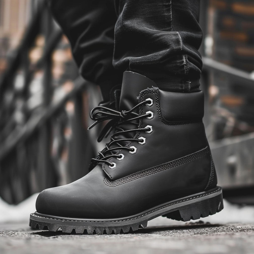 Black Leather Alba Ankle Rugged Lace Up Combat Hiking Boots with Chunky Track Sole