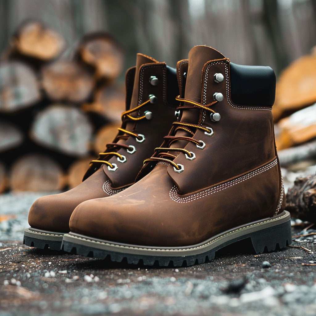 Brown Leather Ankle Rugged Lace Up Combat Hiking Boots with Chunky Track Sole