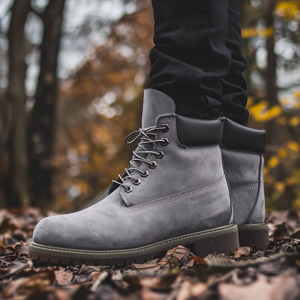 Grey Italian Leather Anima Ankle Rugged Lace Up Combat Hiking Boots with Chunky Track Sole
