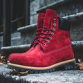 Red Nubuck Ankle Rugged Lace Up Combat Hiking Boots with Chunky Track Sole