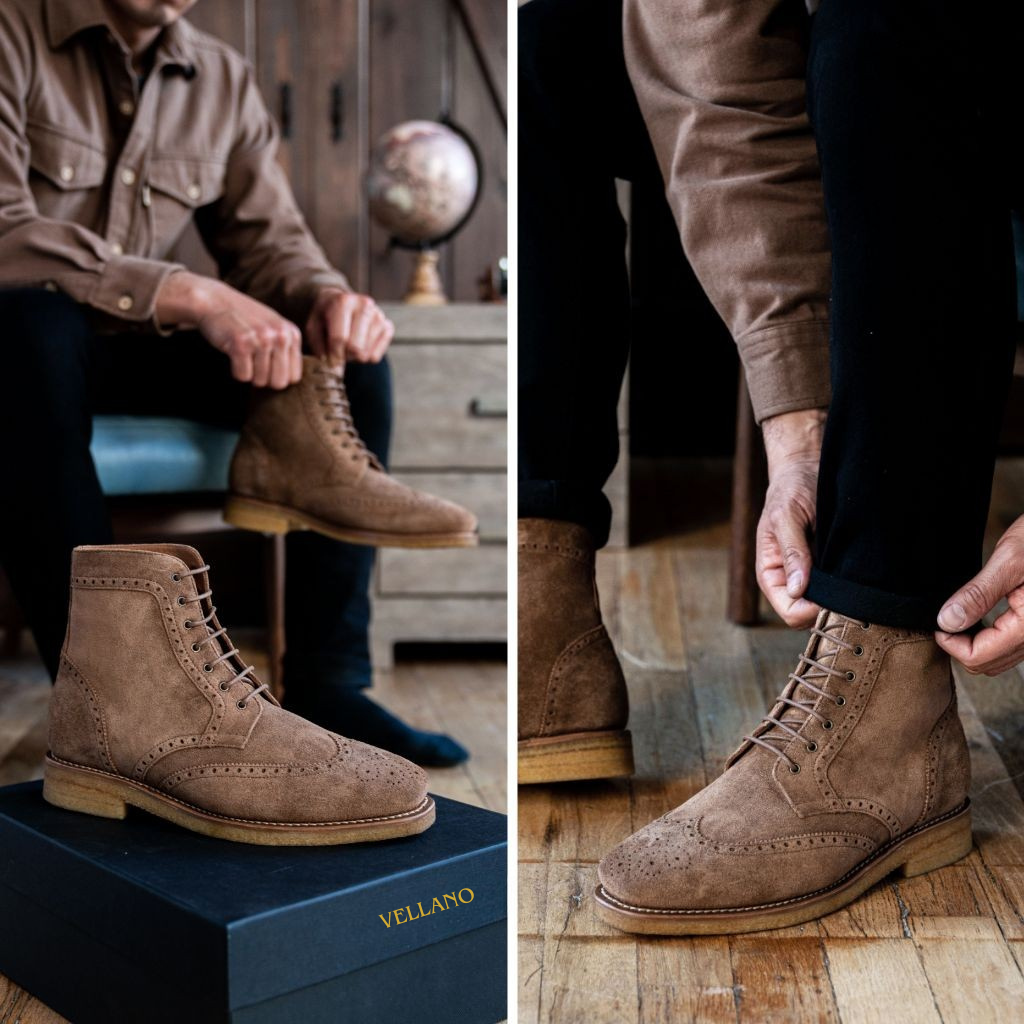 Noble's Walk Wellington Goodyear Welt Brogue Boot – Sand Suede